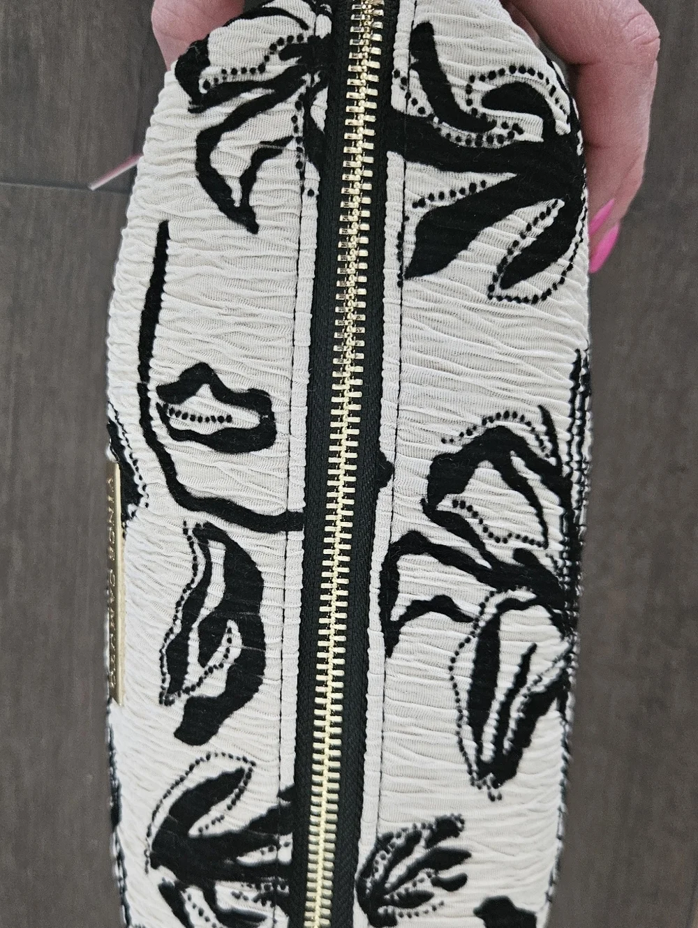 NWT Vince Camuto Black & Cream Floral Cosmetic Bag